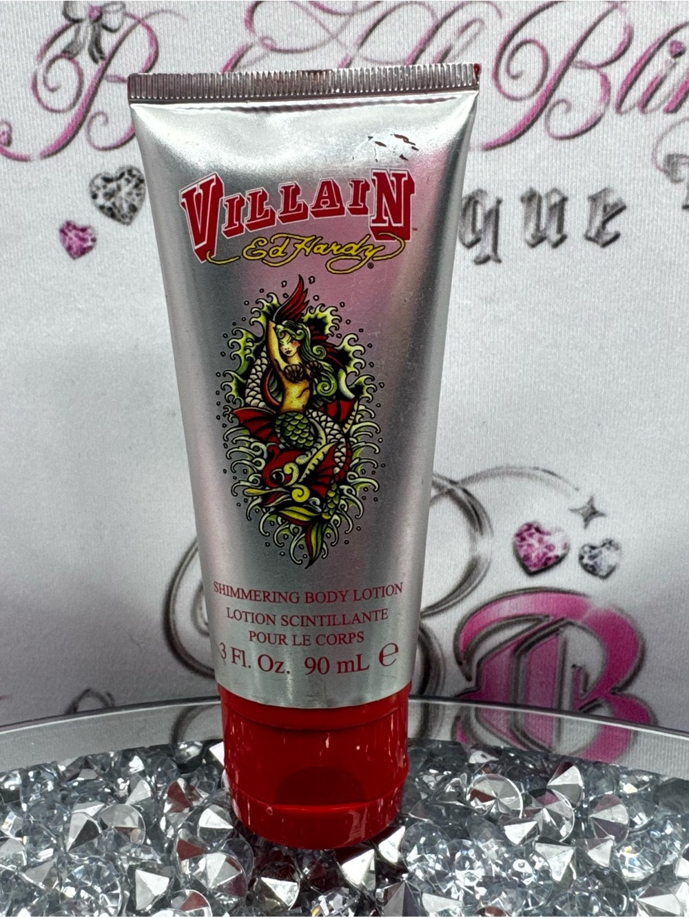 Ed Hardy Villain Shimmering Body Lotion - Silver & Red NEW rare y2k sparkly